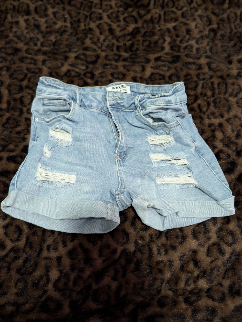 Collection B Light Blue Distressed Rolled-Hem Denim Shorts
